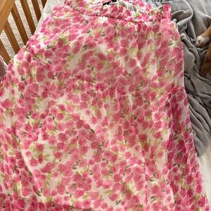 Vero Moda Pink Floral Midi Skirt